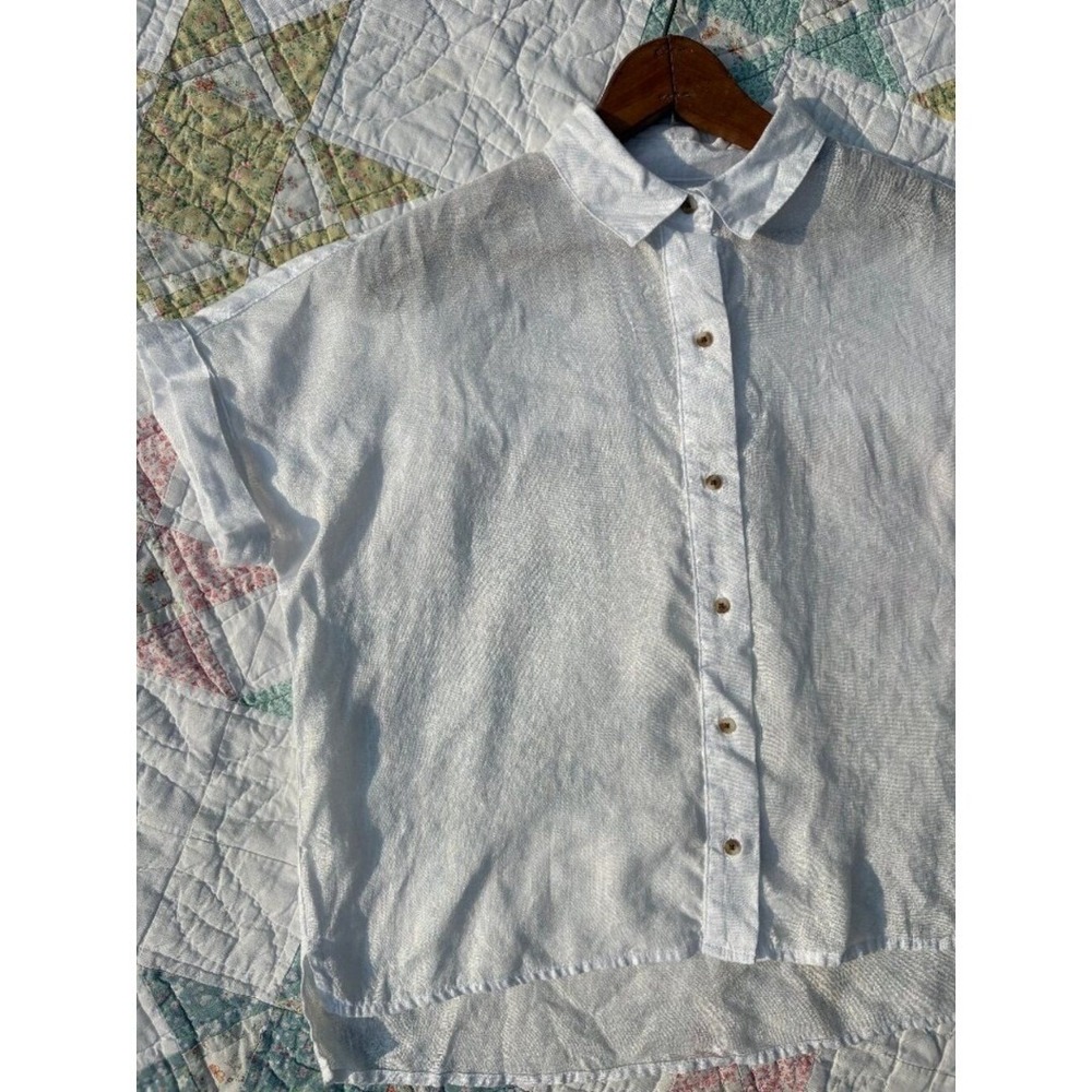 Rachel Roy 100% Linen White Blouse Top Small Lagenlook Lightweight Flowy Neutral